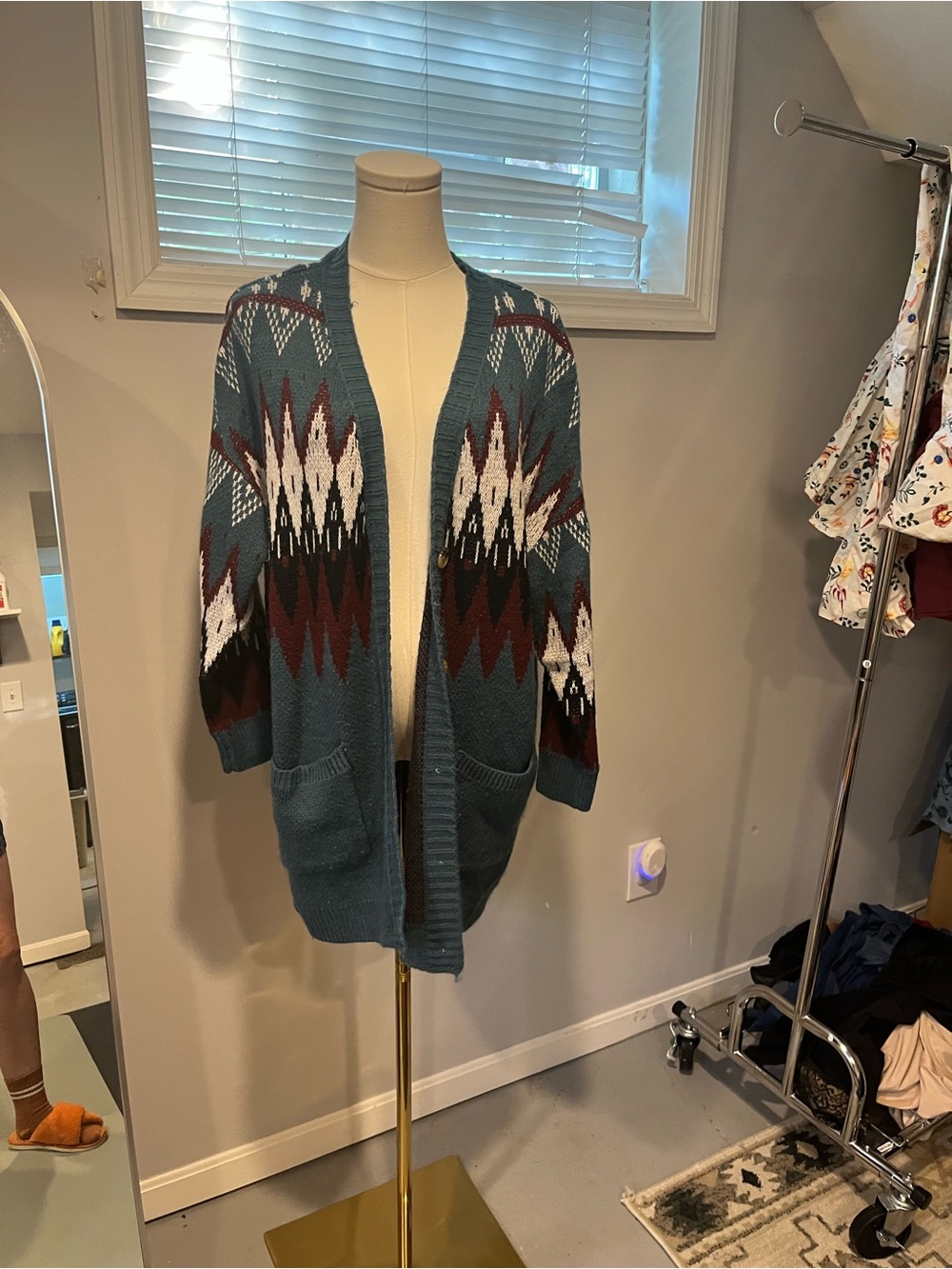 Teal geometric bloomchic cardigan southwest size 10